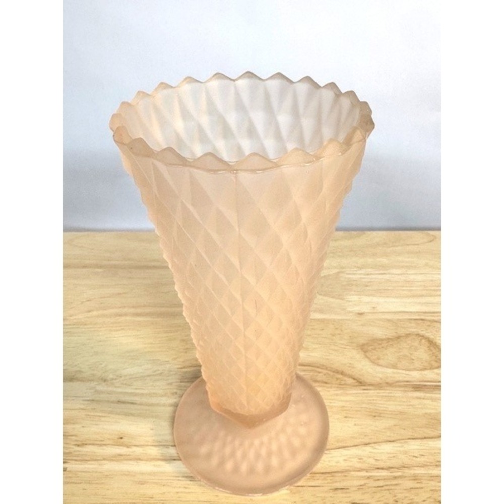 Vintage Indiana Glass Dimond Point Satin Vase, 8" Pink, Footed, Decorative